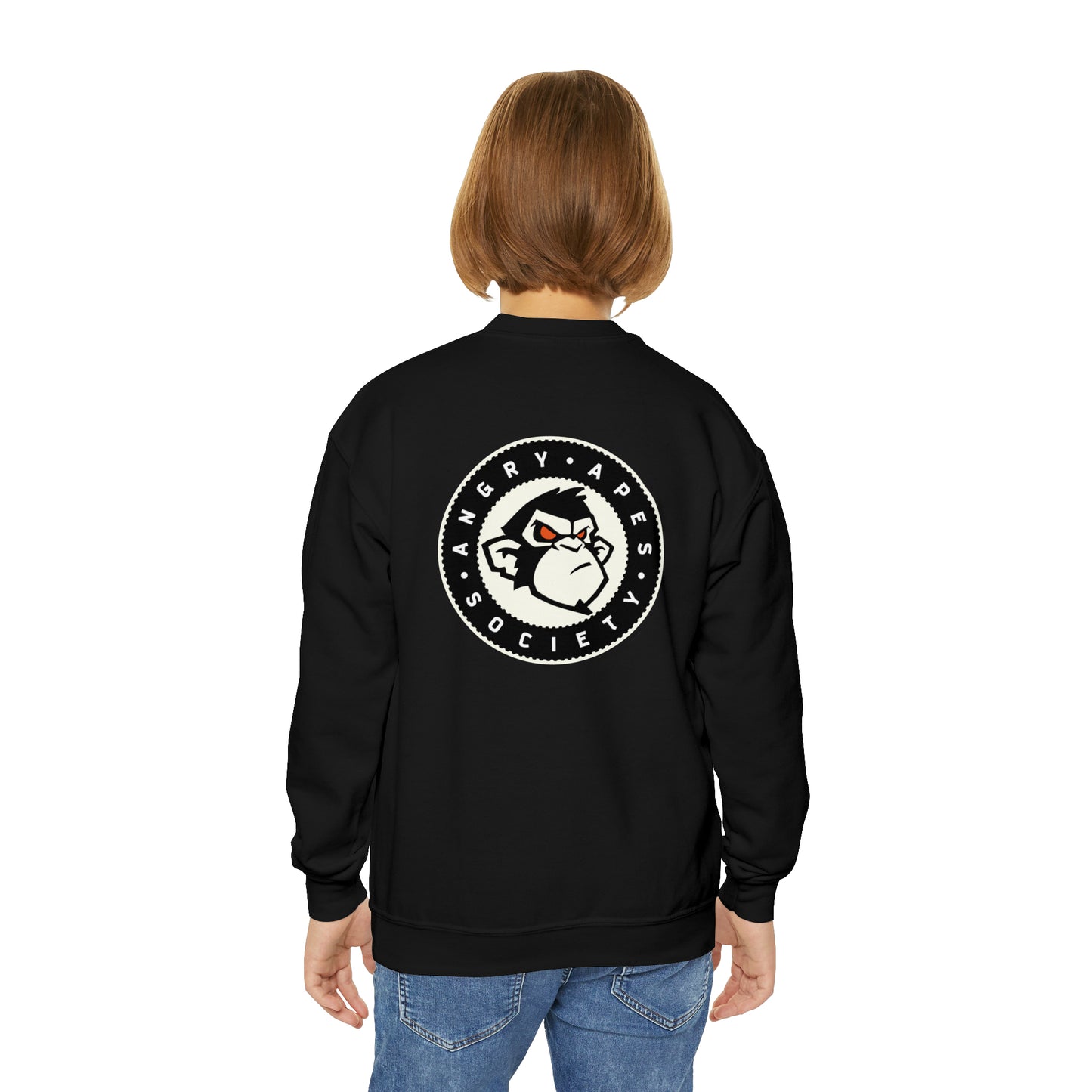 Angry Apes Society Logo BACK Youth Crewneck Sweatshirt