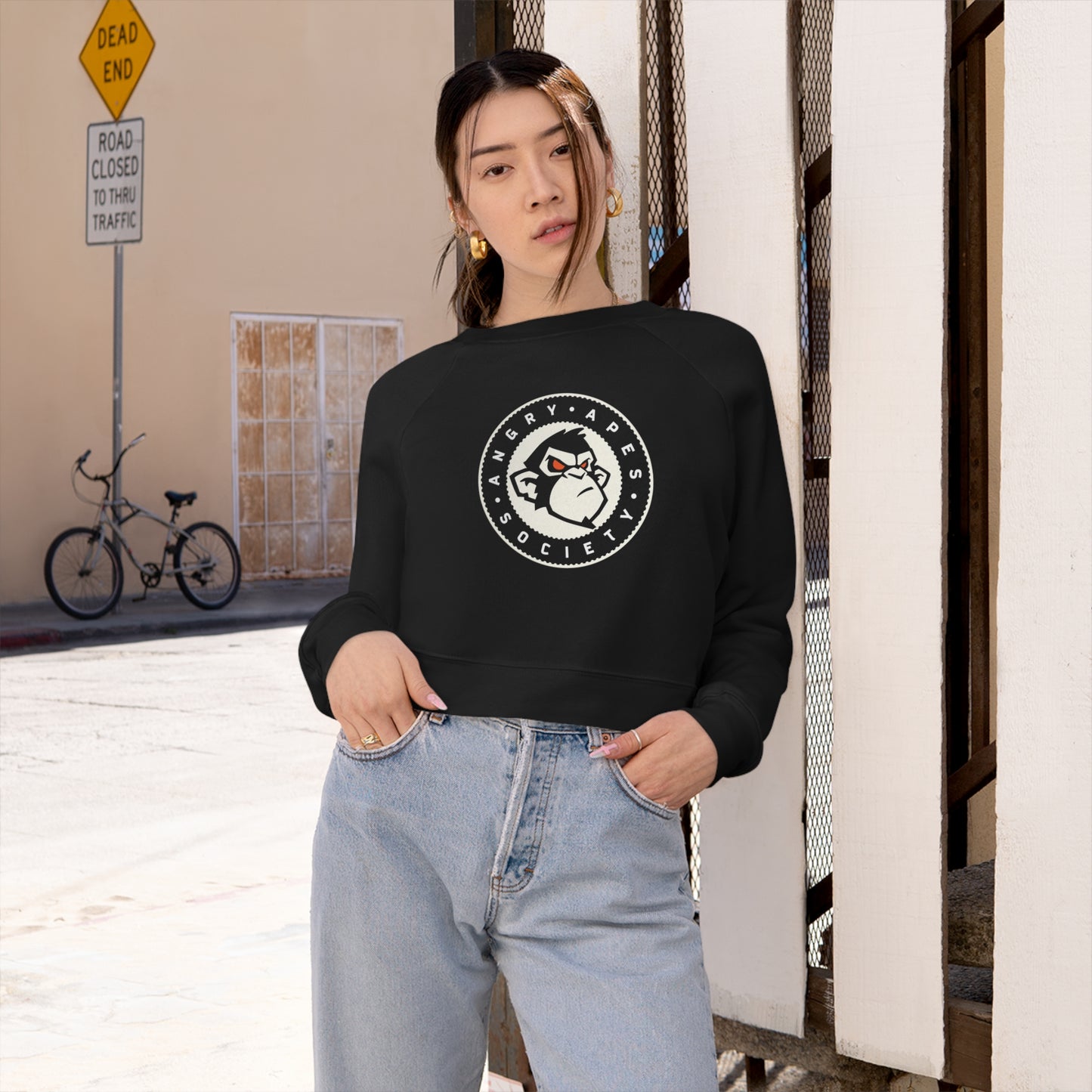 Angry Apes Society Logo FRONT Women's Cropped Pullover