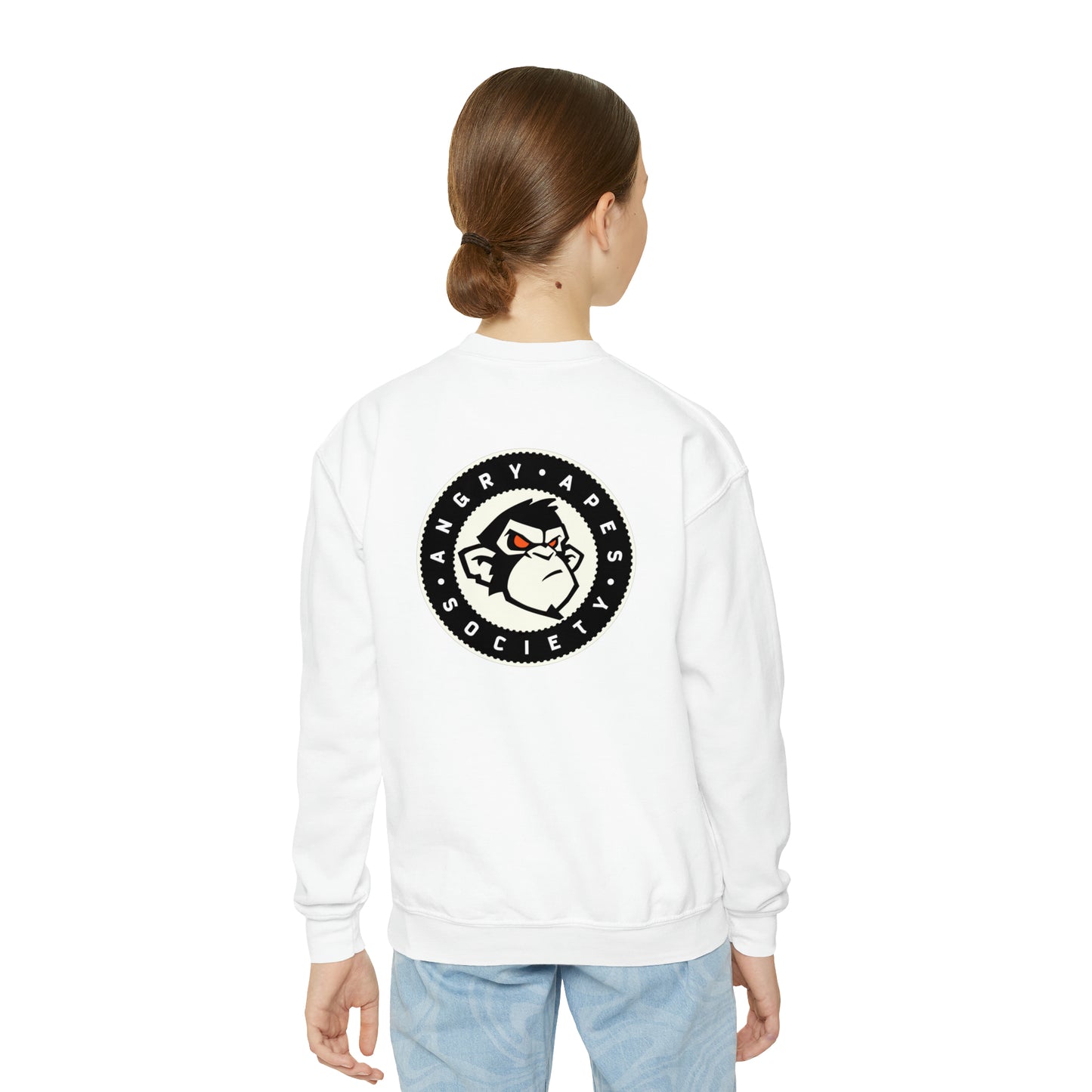 Angry Apes Society Logo BACK Youth Crewneck Sweatshirt