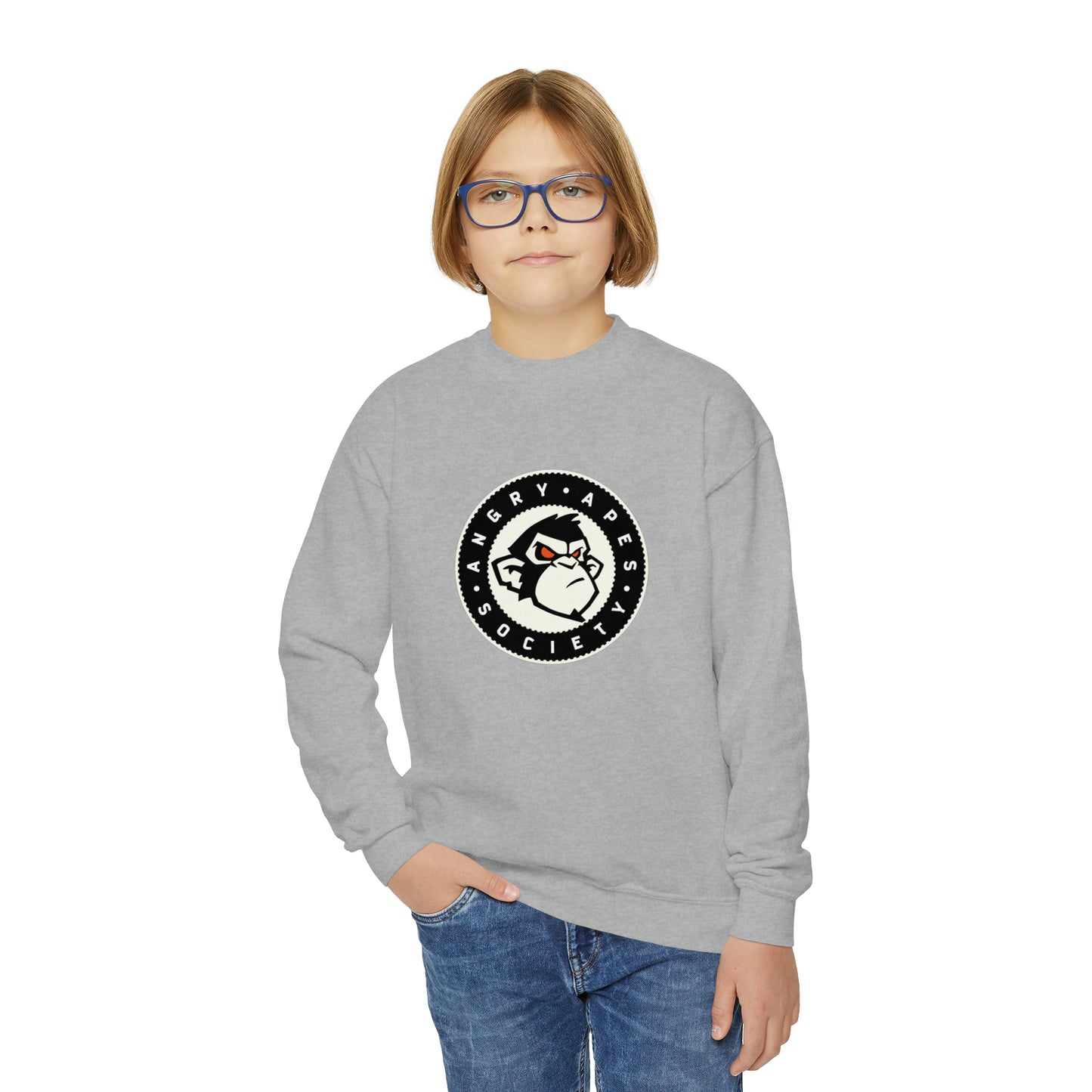 Angry Apes Society Logo FRONT Youth Crewneck Sweatshirt