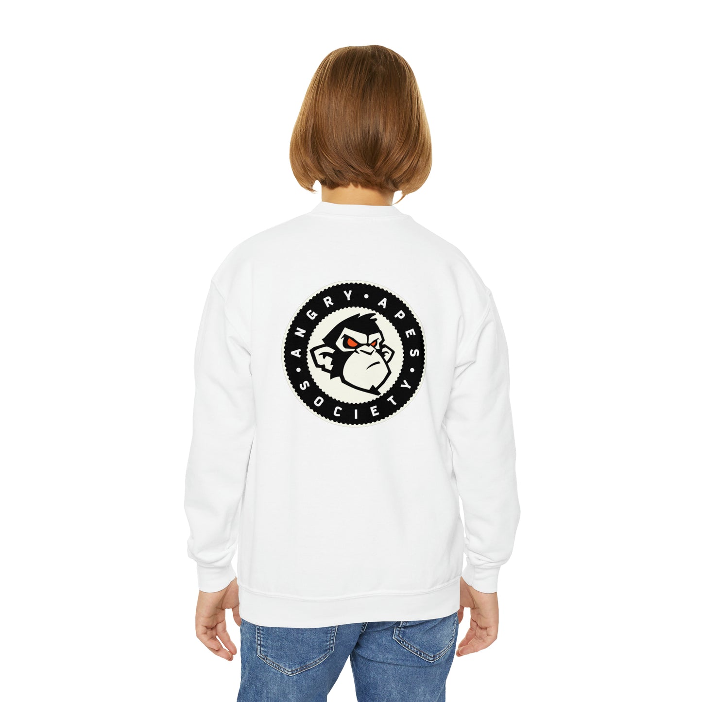 Angry Apes Society Logo BACK Youth Crewneck Sweatshirt