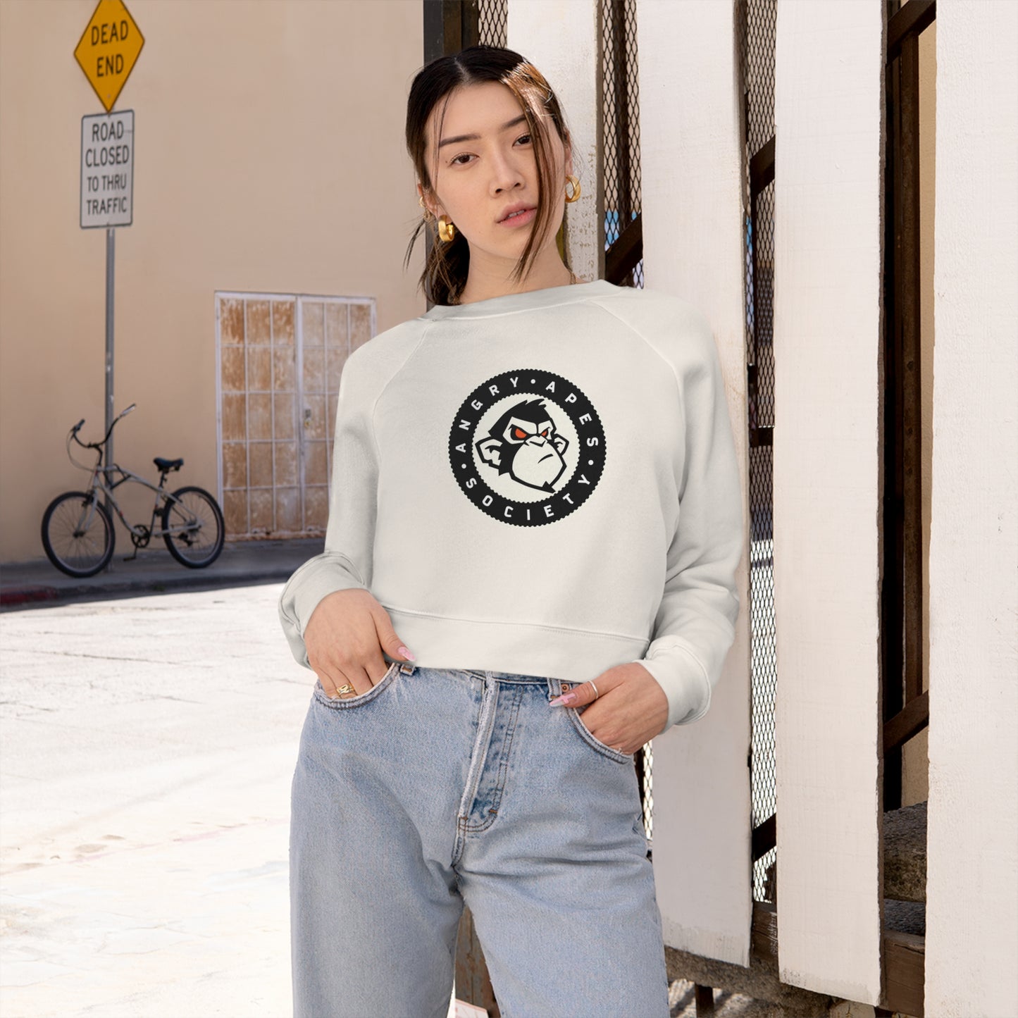 Angry Apes Society Logo FRONT Women's Cropped Pullover