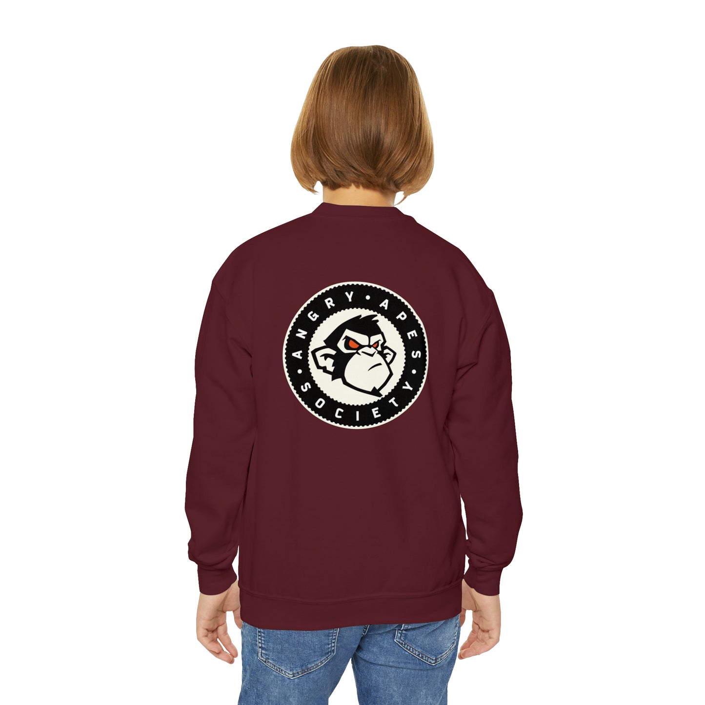 Angry Apes Society Logo BACK Youth Crewneck Sweatshirt